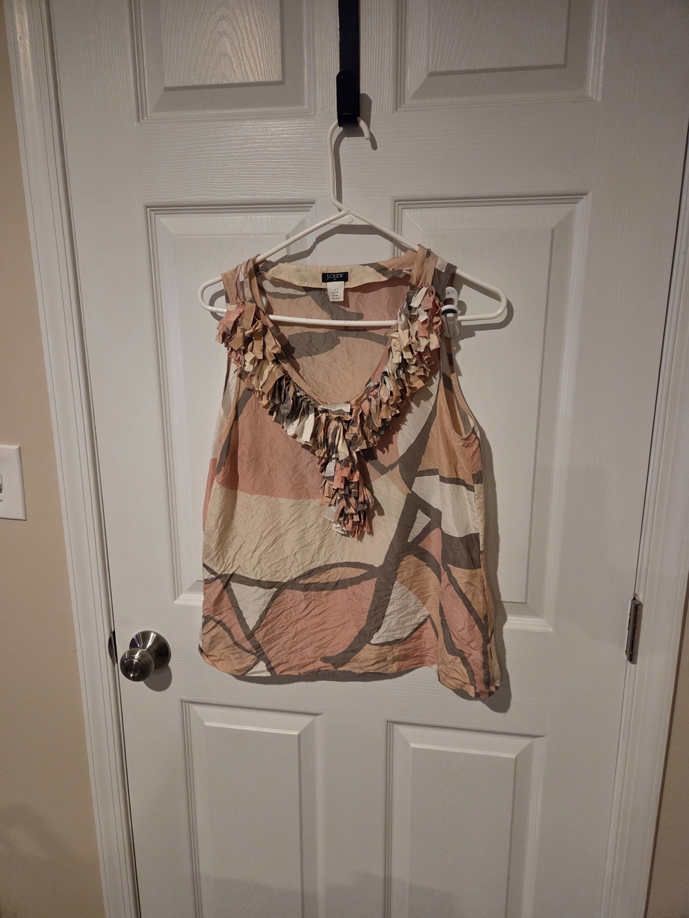 J. Crew Peach and Cream Abstract Ruffle-Trim Tank